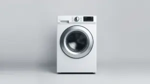 Fotografia profissional de uma máquina de lavar frontal moderna, representando os melhores modelos para comprar.