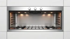 Fotografia profissional de um moderno forno de embutir a gás, representando os melhores modelos disponíveis no mercado para sua cozinha.