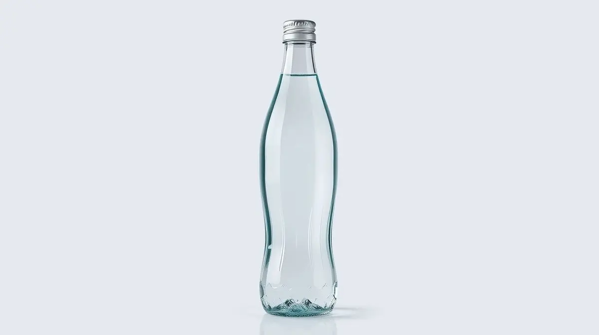 Fotografia de uma elegante garrafa de vidro de água mineral, representando as melhores águas minerais para comprar e seus benefícios para a saúde.