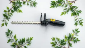 Fotografia profissional de um aparador de cerca viva moderno, representando os melhores modelos para jardinagem.