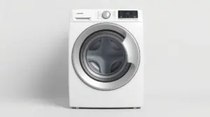 Fotografia profissional de uma centrífuga de roupas moderna e branca, representando os melhores modelos para uma secagem eficiente.