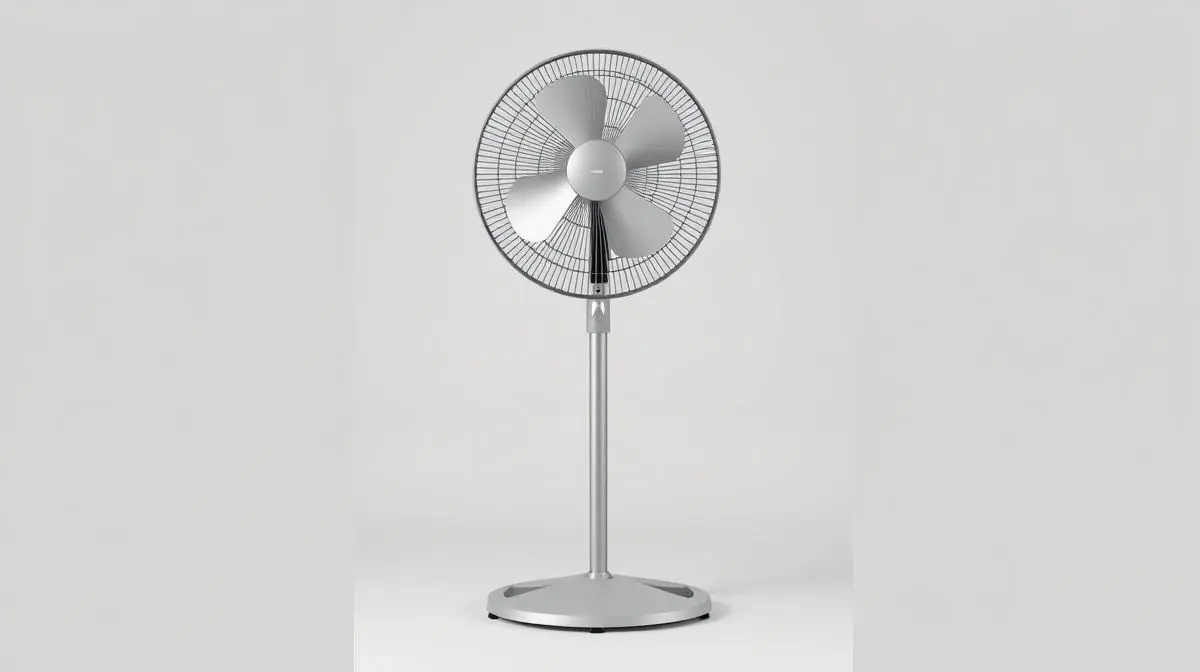 Fotografia profissional de um ventilador de coluna moderno e potente, simbolizando os melhores modelos para se refrescar com eficiência.