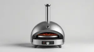 Fotografia profissional de um forno de pizza moderno e sem marca, simbolizando os melhores modelos para comprar e usar em casa.