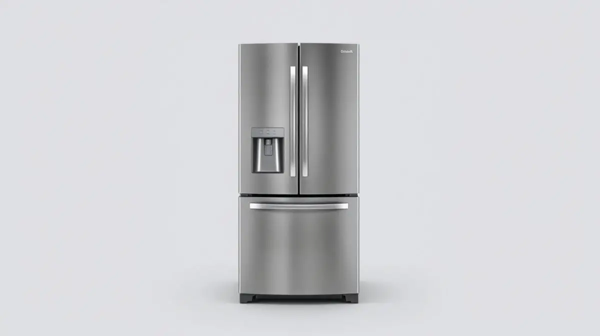 Fotografia profissional de uma geladeira inverse moderna em aço inox, representando os melhores modelos para comprar este ano.