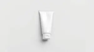 Fotografia profissional de um tubo de creme dental moderno sem marca, representando as melhores pastas de dente para comprar.