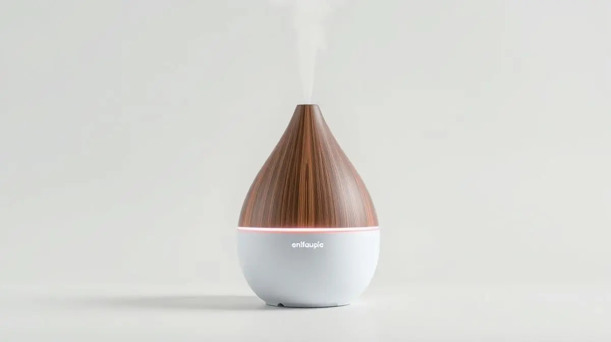 Fotografia profissional de um difusor de ambiente ultrassônico moderno, simbolizando os melhores aparelhos para aromatizar e umidificar sua casa.