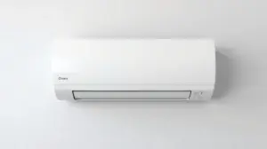 Fotografia profissional de um ar-condicionado split moderno, representando os melhores modelos de 12.000 BTUs do mercado.