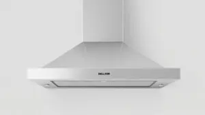 Fotografia profissional de um depurador de ar moderno em inox, representando os melhores modelos para uma cozinha limpa e sem odores.