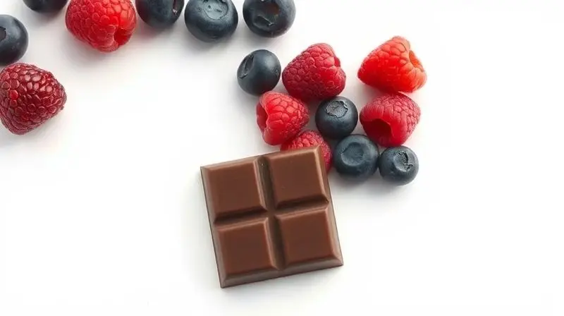 Symbolic photorealistic image showing a single, perfect square of dark chocolate placed next to a stylized, healthy heart sha