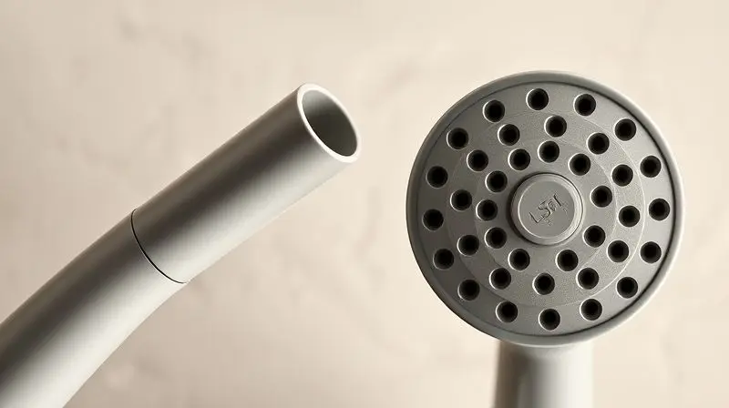 Detalhe em close-up de um bico de regador fino e um bico de chuveiro, mostrando as opções para diferentes tipos de rega.