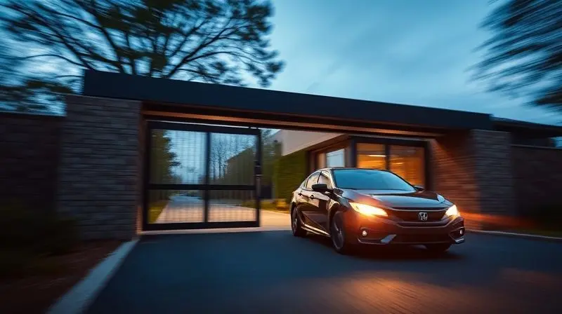 Imagem com efeito de movimento de um portão de garagem abrindo rapidamente, simbolizando a importância da velocidade e eficiência do motor.