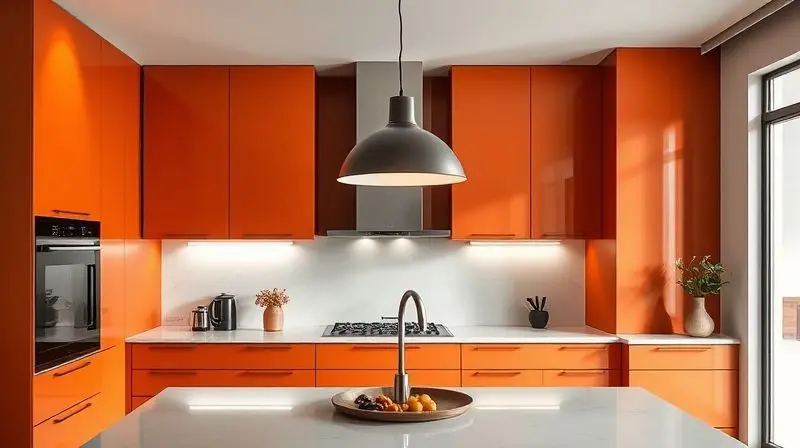 Luminária pendente moderna integrada à decoração de cozinha