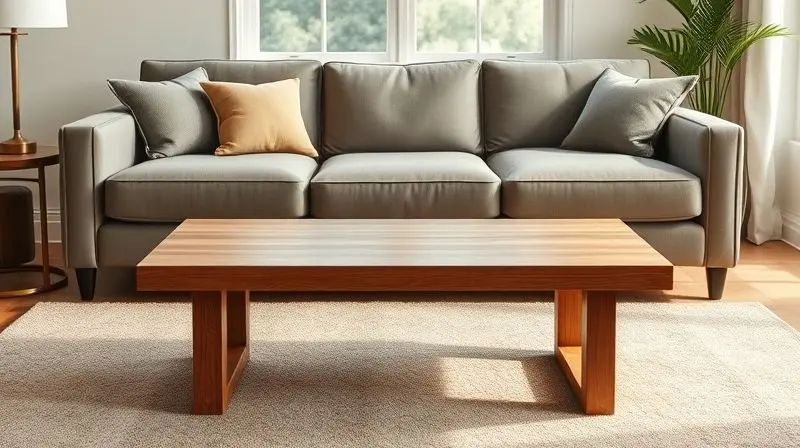 Pessoa sentada no sofá com uma mesa de centro em frente para ilustrar as dimensões e a altura ideal do móvel em relação ao assento da sala.