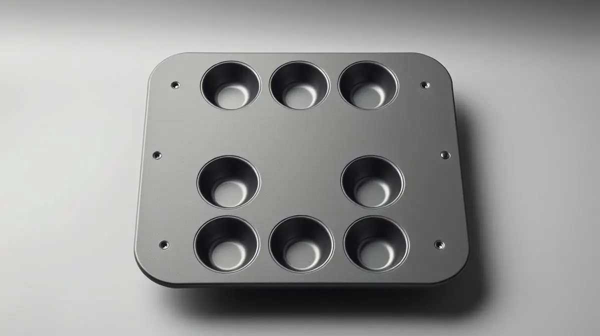 Uma forma para cupcake profissional de 12 cavidades em metal antiaderente, apresentada com iluminação de estúdio para um guia completo de compra.