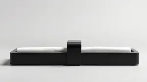Um porta-guardanapos moderno e elegante de metal preto fosco, posicionado sobre um fundo neutro, ilustrando os melhores porta-guardanapos do mercado.