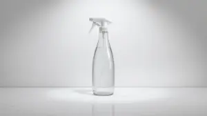 Frasco de limpador multiuso sem marca em uma bancada limpa, representando os melhores produtos de limpeza para comprar.