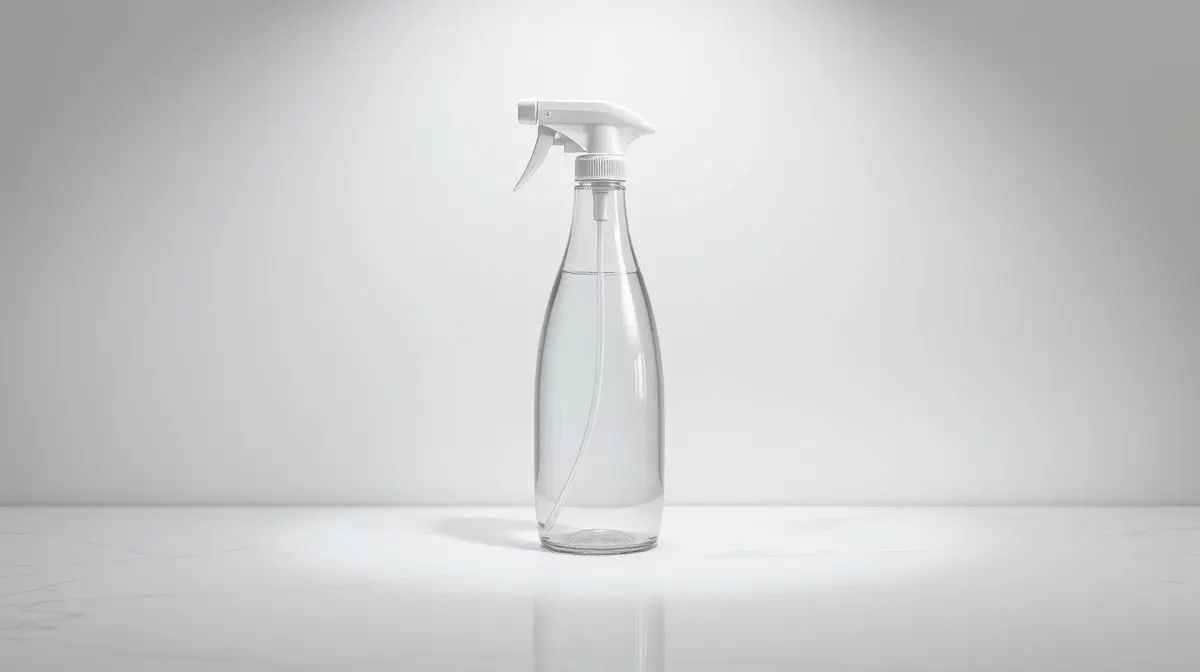 Frasco de limpador multiuso sem marca em uma bancada limpa, representando os melhores produtos de limpeza para comprar.