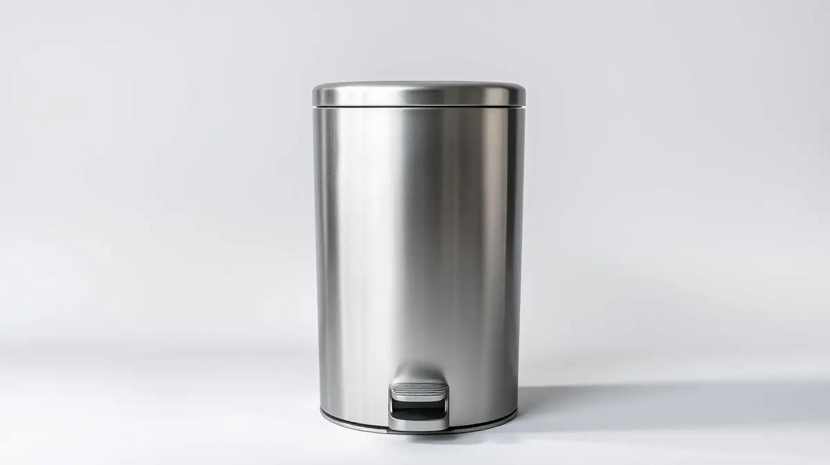 Lixeira de cozinha moderna em aço inox com pedal, em um fundo de estúdio claro, representando as melhores opções de lixeiras para comprar.