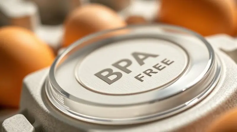 Detalhe de um porta-ovos com tampa, destacando recursos extras como proteção e material seguro livre de BPA.